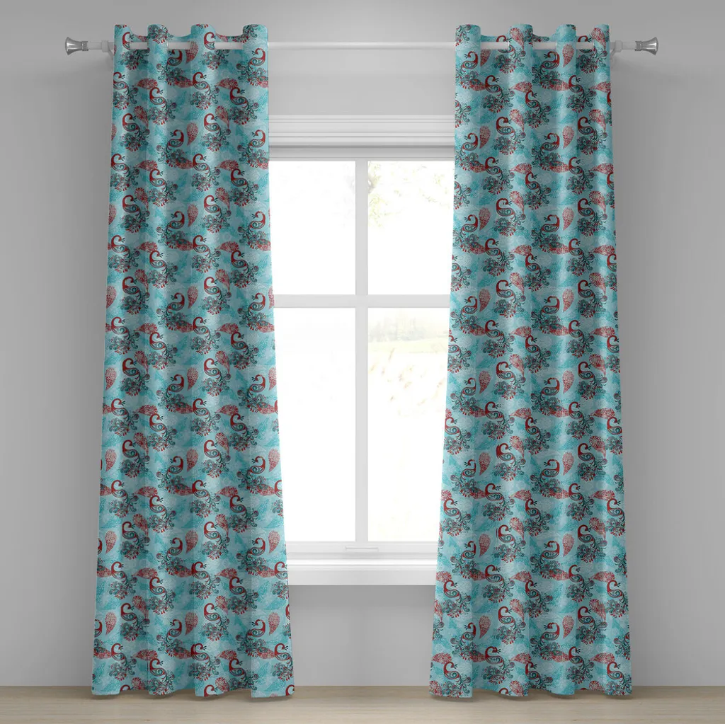 Rideau à œillets Paon ABAKUHAUS 280x175 cm Décoration Noël Bleu et Rouge
