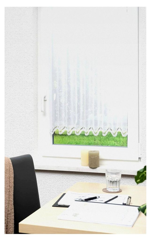 Scheibengardine mit Bogenmuster (Bx H) 54cm x 90cm reinweiß/Weiß