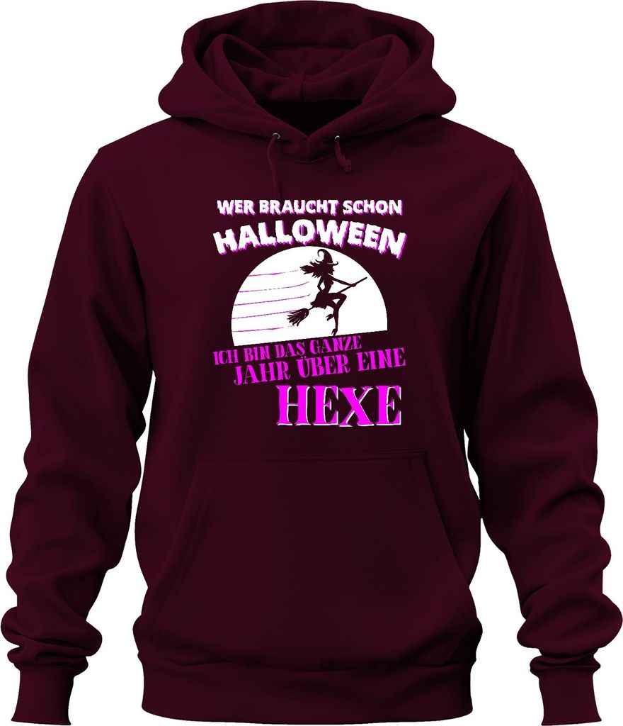 Ich bin das ganze Jahr über eine Hexe Halloween Besen Lustig Uni Hoodie Kapuzenpullover, Burgundy, S