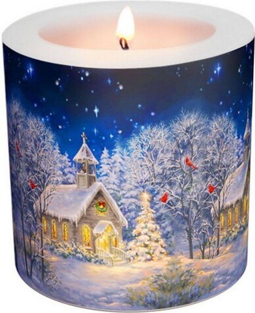 Kerze rund Winter Church - Kirche im Winter Ø 8cm, Höhe Produktbild 
