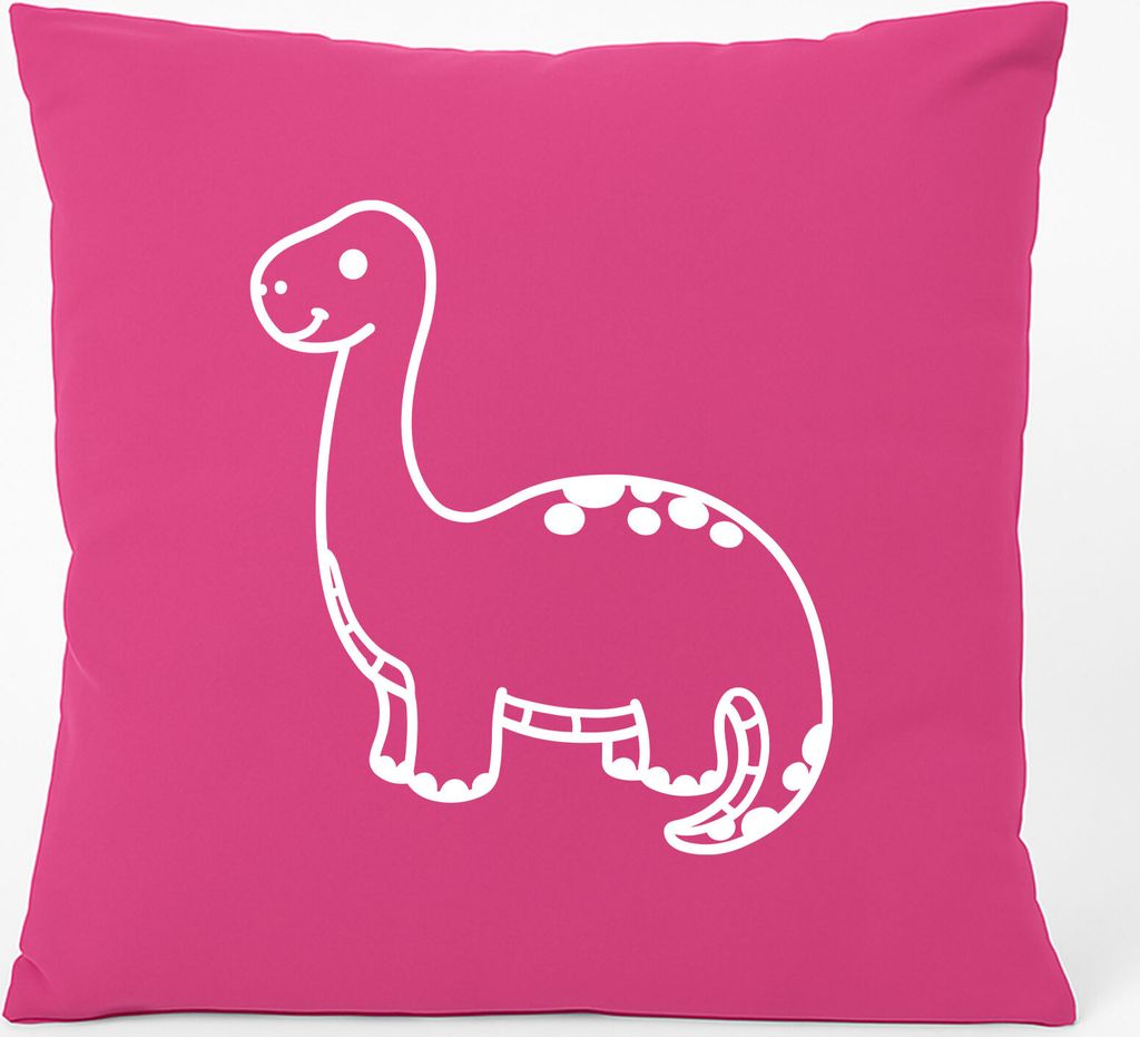 Huuraa Kissen Brontosaurus Dinosaurier 40x40cm mit Füllung Fuchsia Baumwolle Dekokissen Geschenkidee