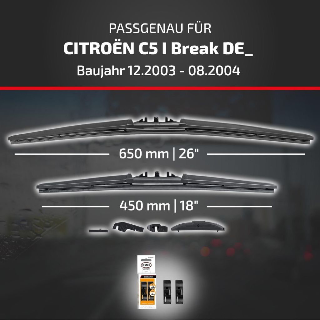 HEYNER Scheibenwischer komp. mit CITROËN C5 I Break (12.2003 - 08.2004) HYBRID Flachbalkenwischer
