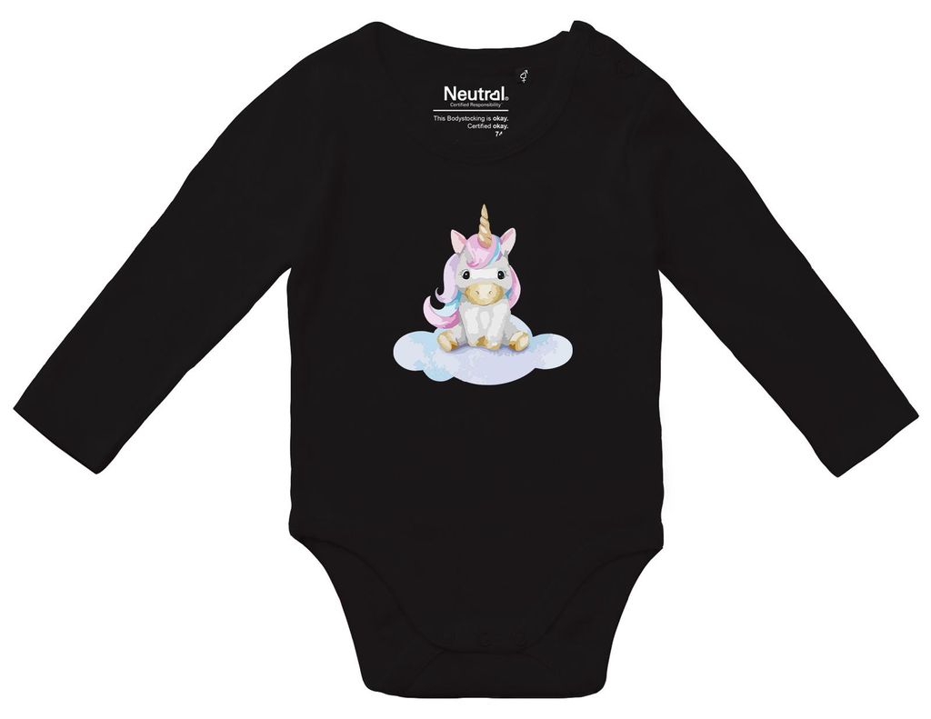 Huuraa Baby Body Einhorn Fabelwesen 80 Black Baumwolle Fairtrade Langarmbody Geschenkidee
