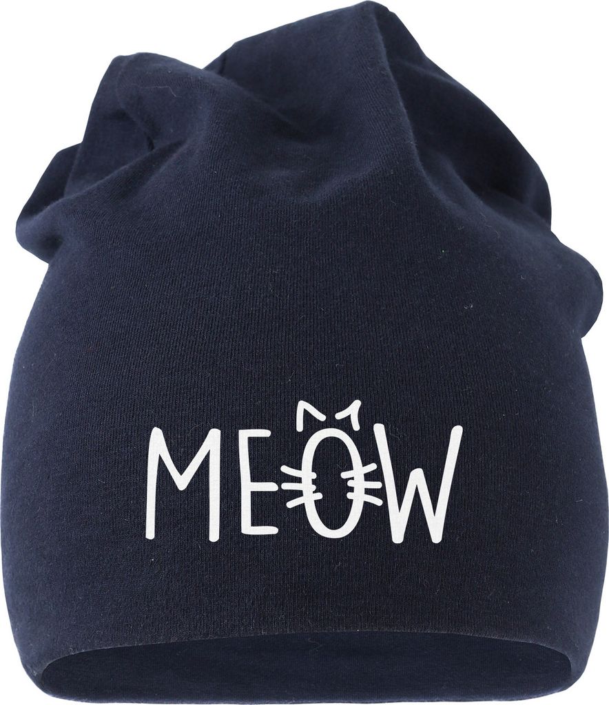 Jersey Beanie Katze Meow Miau Cat Mütze bedruckt Herren Damen Moonworks navy unisize