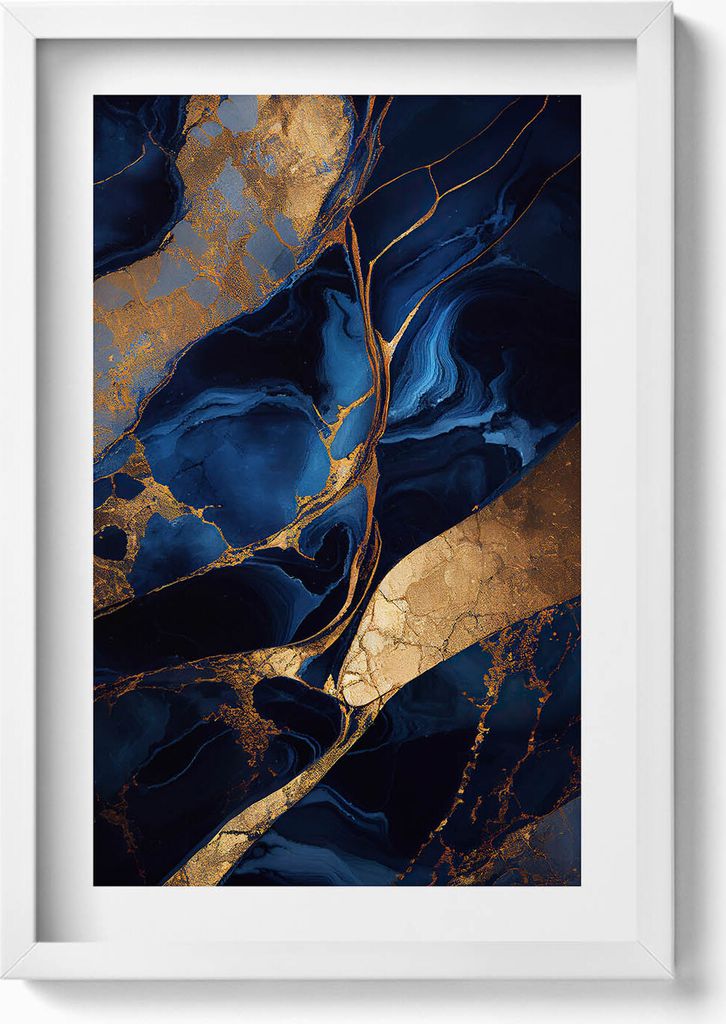 Marmor und Gold Textur Abstraktion– Wandbild mit Rahmen – Gerahmtes Bild – Wanddekoration – 40x60 cm – Weiß