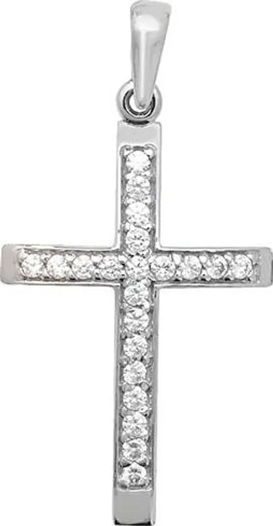 Pendentif Croix Or Blanc 375 et Zirconium 34mm - Brillance Exceptionnelle