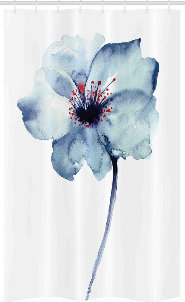 ABAKUHAUS Aquarell Schmaler Duschvorhang, Frühling Flora, Badezimmer Deko Set aus Stoff mit Haken, 120 x 180 cm, Hellblau