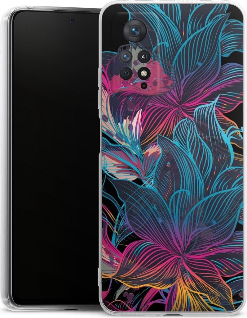 DeinDesign Handyhülle für Xiaomi Redmi Note 11 Pro 4G Silikon Hülle Case Smartphone Schutzhülle Blumen Neon bunt