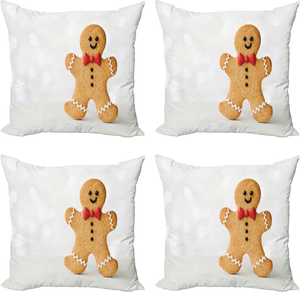 ABAKUHAUS Plätzchen Kissenbezug Set (4 Stück), Lebkuchen-Mann in einer Fliege, Moderner Doppelseitiger Digitaldruck, 50 cm x 50 cm, Sand Brown Ve...