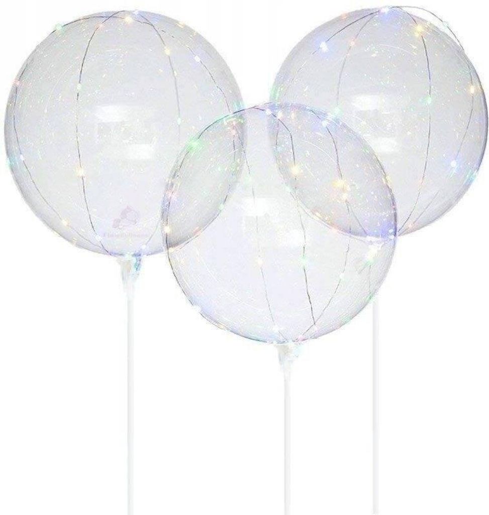 Transparenter Bobo-Ballon mit LED-Lichtern am Stab 50cm, 1 Set