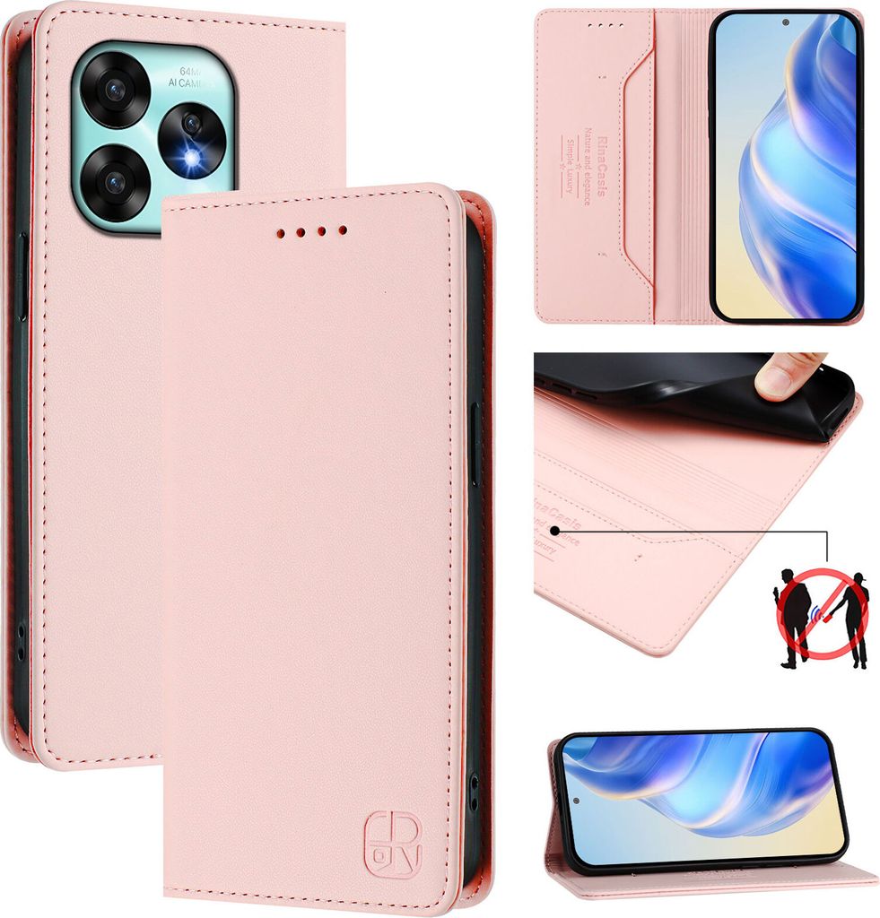 Lederhülle für UMIDIGI A15/A15C/A15T Hülle Flip Brieftasche Kartenfächern Ständer Schutzhülle Pink