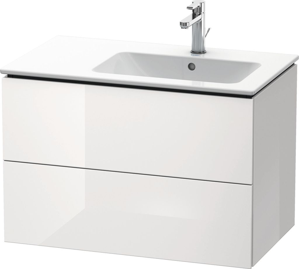 Waschtischunterbau L-CUBE 550x820x481mm Be rechts weiß hochglanz weiß hochglanz