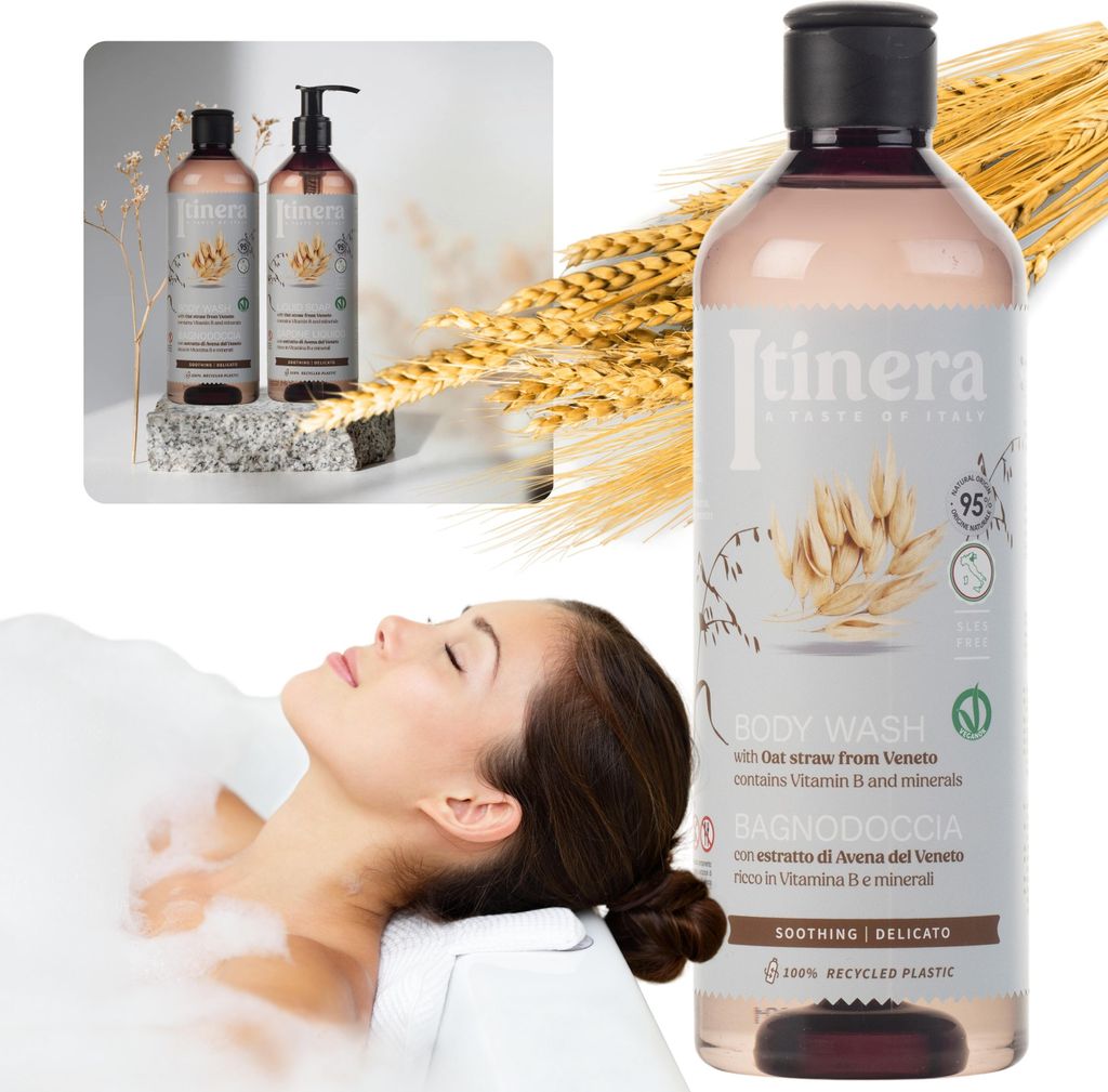ITINERA Beruhigende Duschgel Körperwäsche mit Hafer aus Venetien, 95 % natürliche Inhaltsstoffe 370 ml