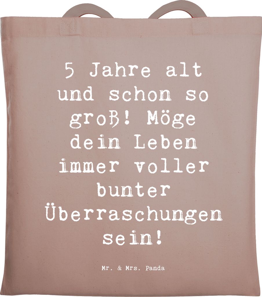 Mr. & Mrs. Panda Tote Bag Spruch 5. Geburtstag - Braun Pastell - Geschenk, Überraschungen, Happy Birthday, große, Laptoptasche, Alter, canvas tas...