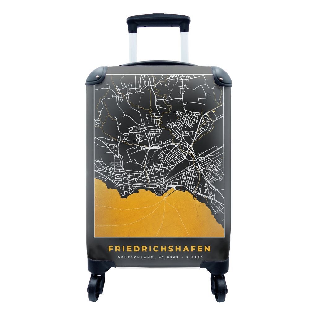 MuchoWow Koffer Handgepäck Trolley Rollkoffer Kleine Reisekoffer mit 4 Rollen - Stadtplan - Karte - Deutschland - Gold - Friedrichshafen - Karte...
