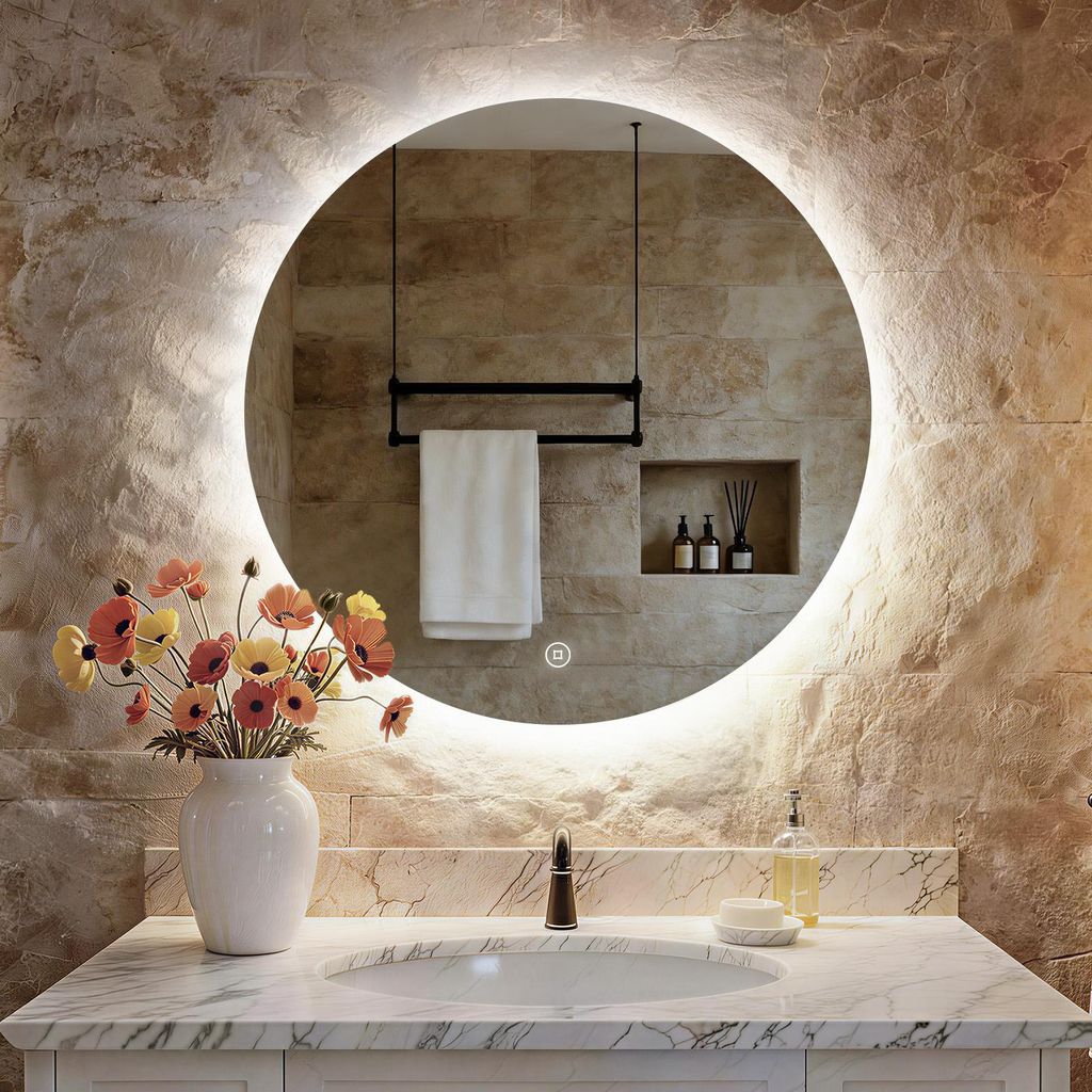 S'AFIELINA LED Badspiegel Rund Badezimmerspiegel Wandspiegel mit Touch-Schalter,Kaltweiß 6500K 70 cm