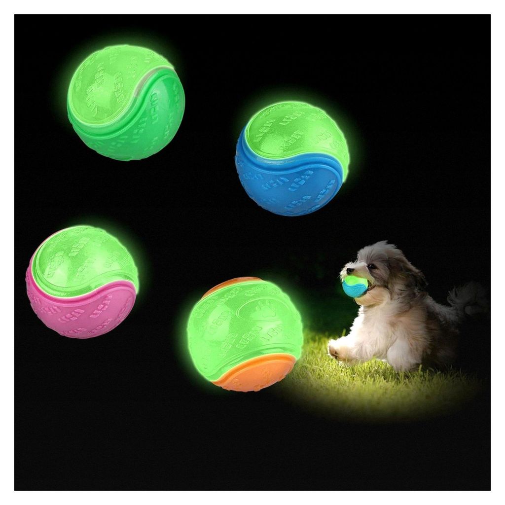 4 Stück leuchtende Hundebälle, Glow In The Dark Hundeball, Gummi-Hundebälle mit hoher Sprungkraft, interaktives Hundespielzeug leuchtet im Dunkeln