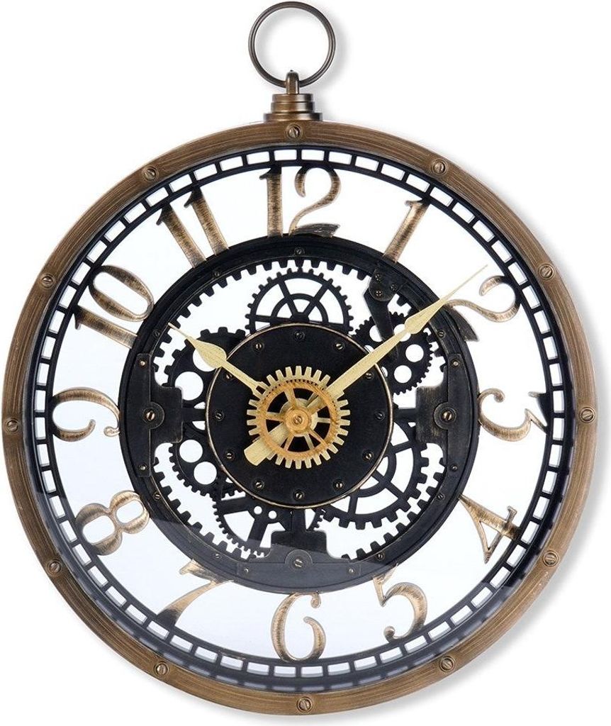 Industrielle Wanduhr 26,5 cm mit schwarzen Zahnrädern Produktbild 