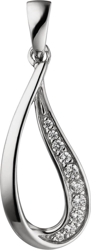 Anhänger Tropfen mit 10 Zirkonia weiß 925 Silber rhodiniert Halsschmuck Damen