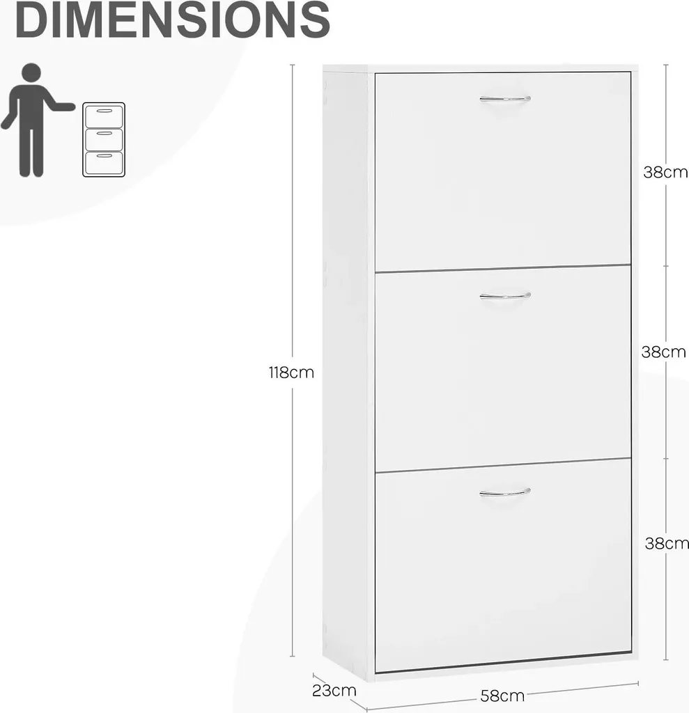 Basculeur de chaussures étroit 3 compartiments - Rangement d'entrée blanc