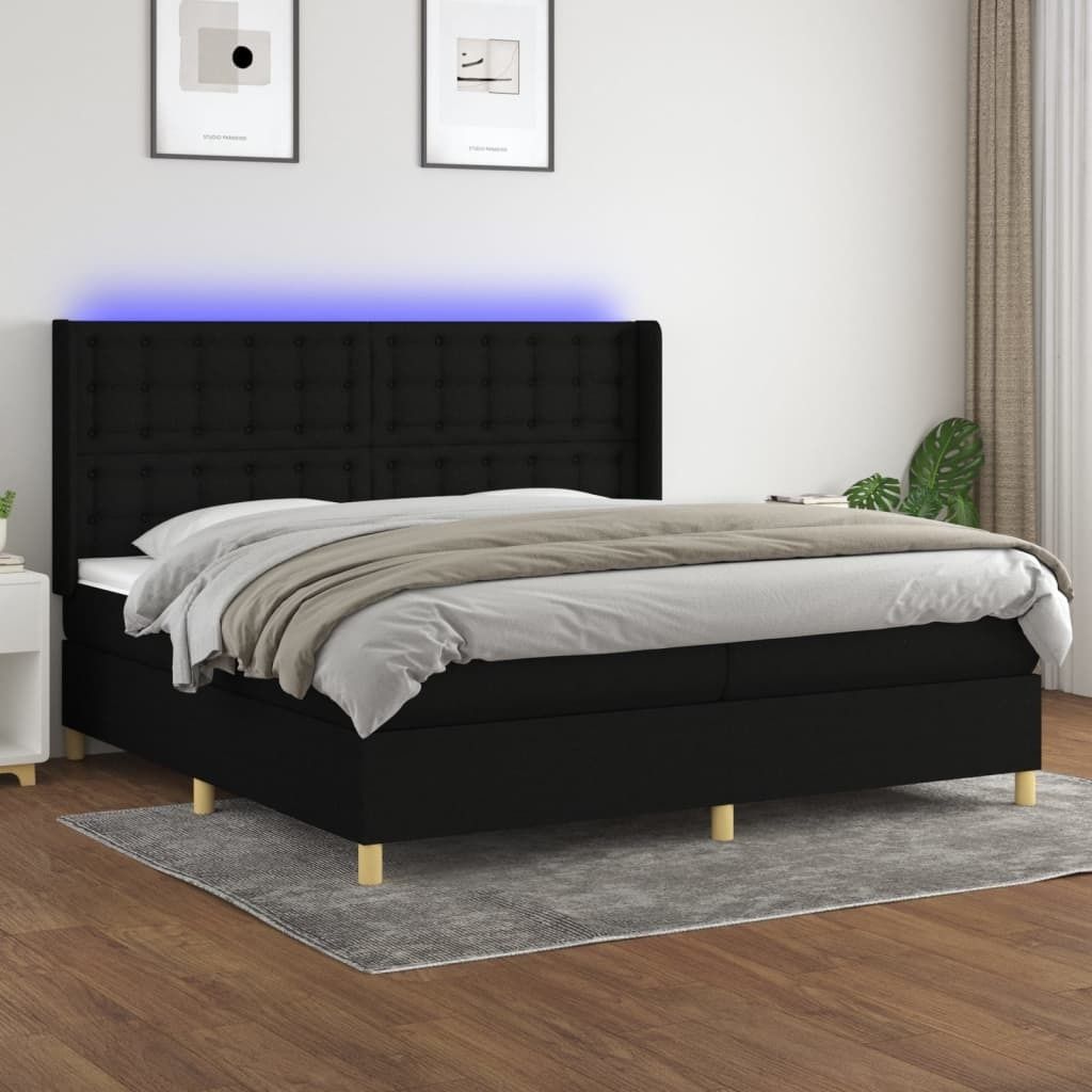 Maison Exclusive - Boxspringbett mit Matratze & LED Schwarz 200x200 cm Stoff