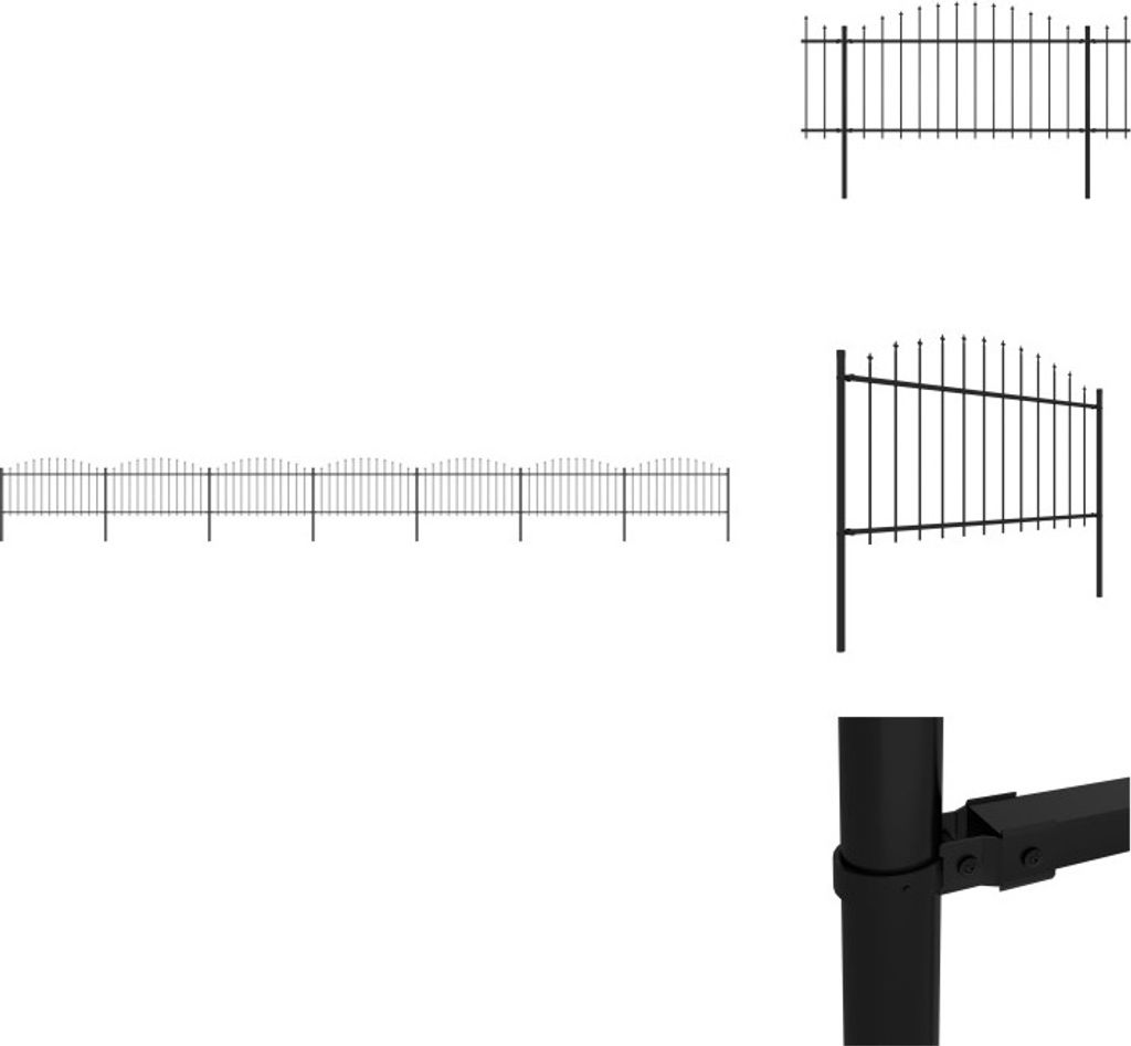vidaXL Gartenzaun mit Speerspitzen Stahl (1,25 - 1,5) x 11,9 m Schwarz - Zaunfelder