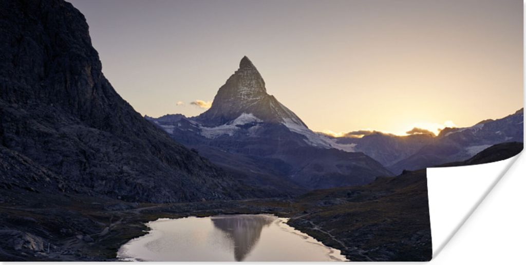 MuchoWow Poster Das Matterhorn und der Riffelsee bei Sonnenaufgang in der Schweiz 40x20 cm - Poster für die Wand - Poster Schlafzimmer