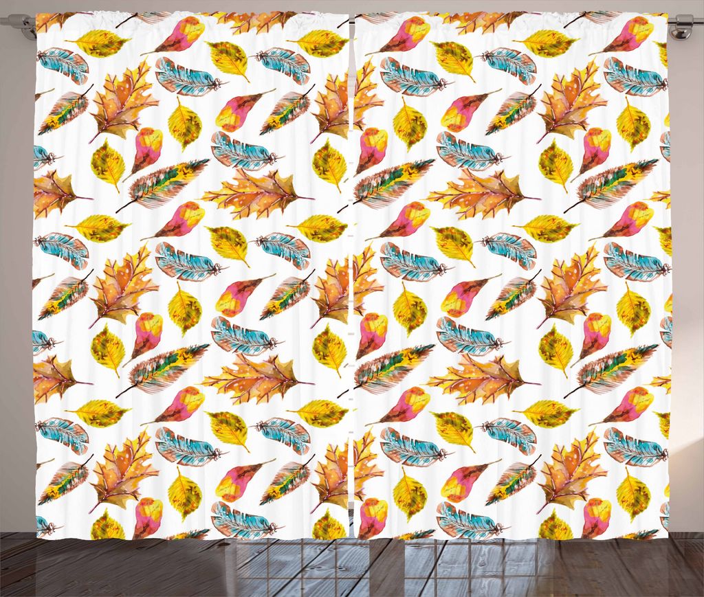 ABAKUHAUS Aquarell Rustikaler Gardine, Blätter Fal Saison, Schlafzimmer Kräuselband Vorhang mit Schlaufen und Haken, 280 x 175 cm, Mehrfarbig