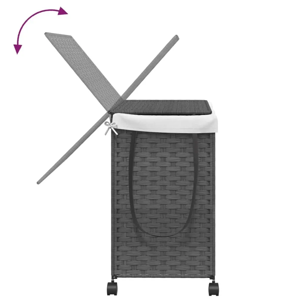 Panier à linge gris en rotin synthétique avec 4 roues multidirection