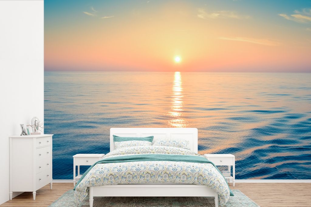 MuchoWow Fototapete für Wohnzimmer oder Schlafzimmer Wandtapete Vinyl Motivtapete Sonne - Meer - Farben - 450x300 cm - Gemusterte