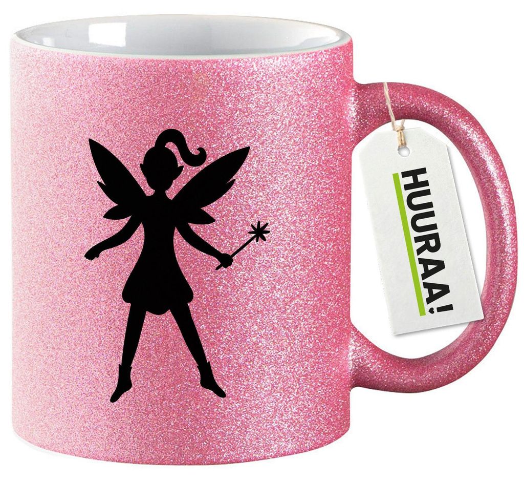 Huuraa Glitzertasse Fee Fairy 330ml Pink Keramik Kaffeebecher Geschenkidee