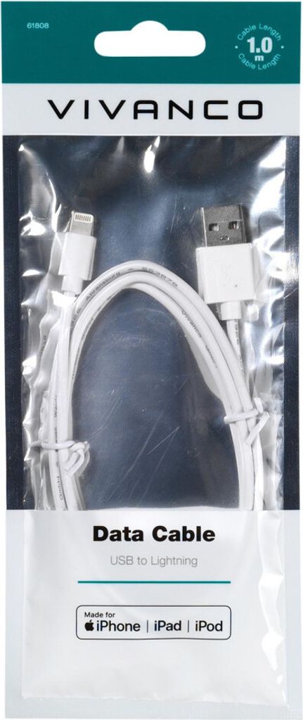 Lightning USB Datenkabel für Apple iPhone / iPad mit Lightning Anschluss, 1m (61808)