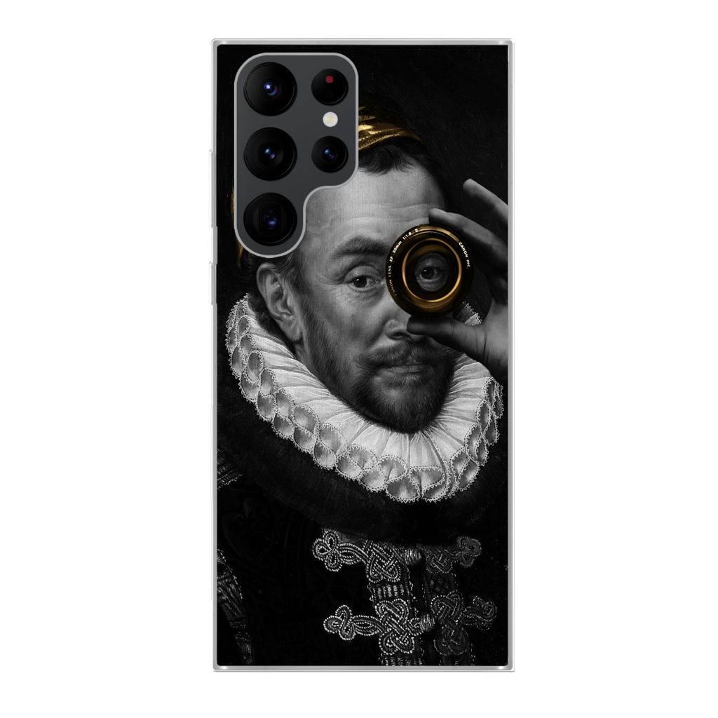 MuchoWow Handyhülle Schutzhülle Hülle für Samsung Galaxy S22 Ultra Kunst - Gold - Schwarz - Weiß Silikon Softcase Handy Hülle - Abbildung