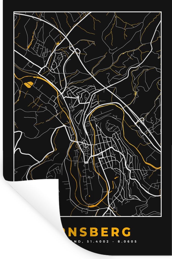 MuchoWow Wandtattoo Wandsticker Wandaufkleber Arnsberg - Stadtplan - Gold - Karte - Deutschland 40x60 cm Selbstklebend und Repositionierbar - Wie...