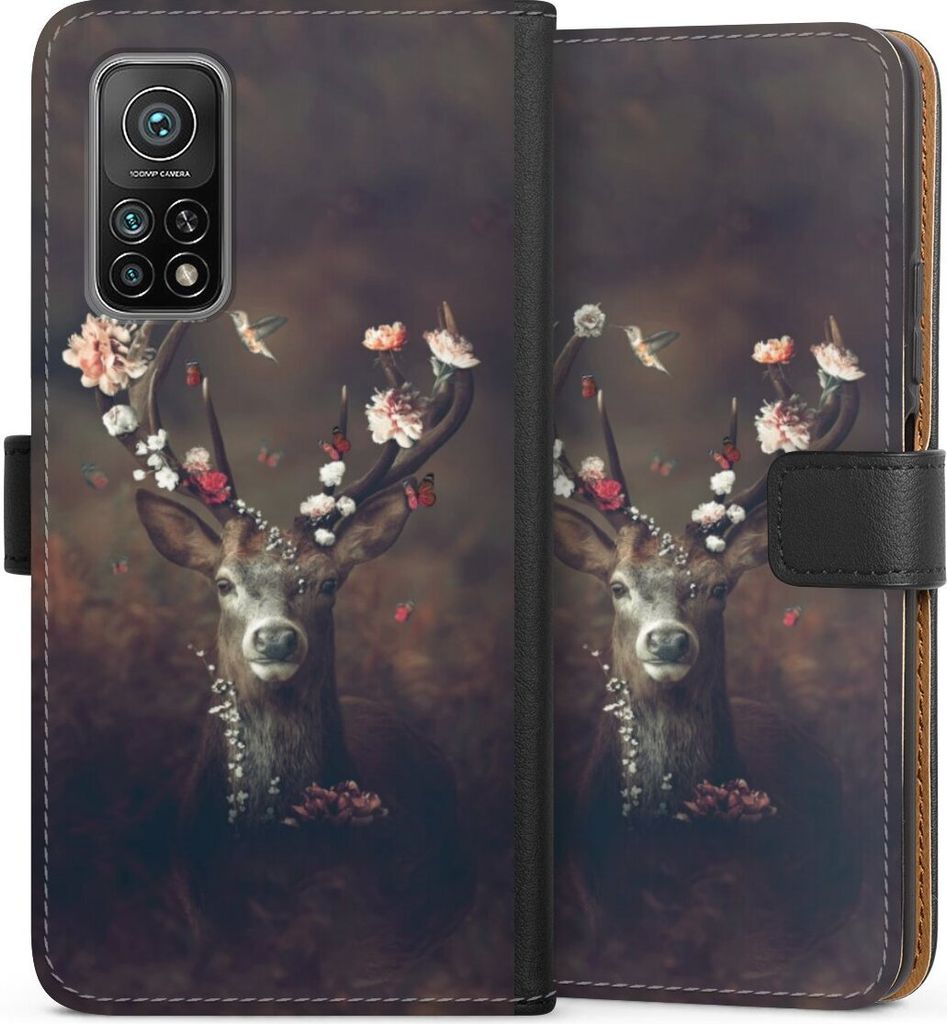 DeinDesign Klapphülle für Xiaomi Mi 10T Pro 5G Handytasche Lederhülle Tasche Blumen Rehe Rentier