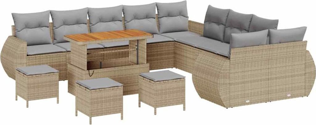 "SALE 2026" Gartensofa-set - elegantes Design - Sitzgruppe mit Sofa, Tisch - 14 pcs Beige Poly-Rattan - Terassenmöbel DEMöbel914262