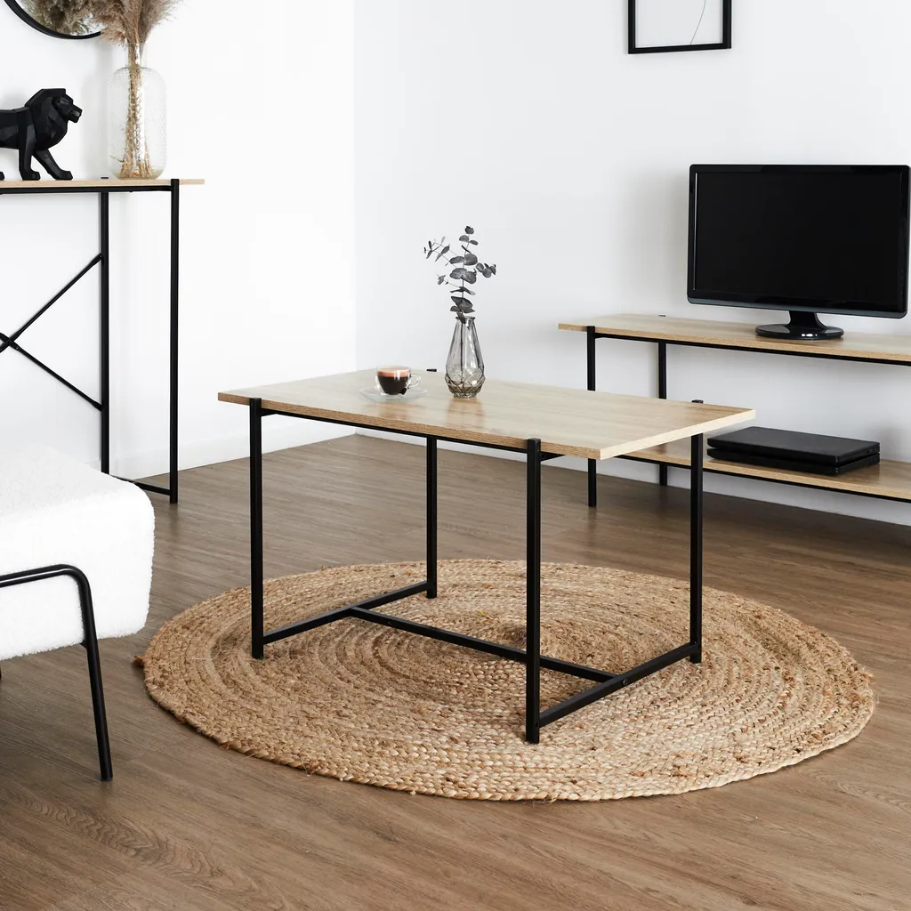Table Basse Loka Robuste avec Structure Métallique Fine et Design Épuré