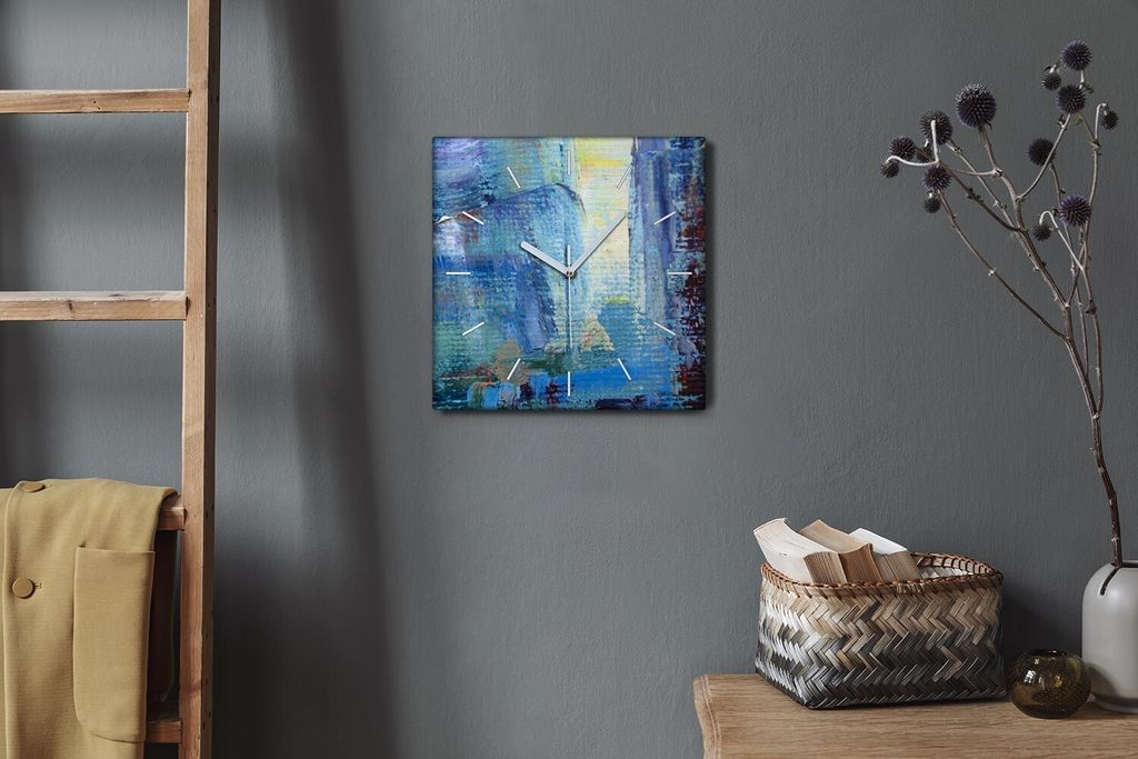 Coloray Hodiny Unikátní 30x30 cm Tiché hodiny Pro obývací pokoj a kuchyň Nástěnné hodiny Plátno Bílé ručičky hodin - Barvy rozmazáv...