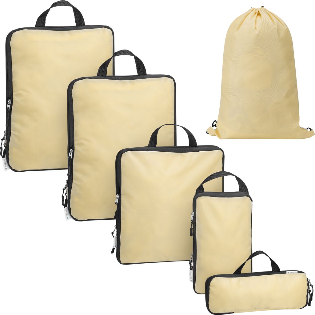 Navaris 6er Set Packwürfel Packtaschen für Koffer - Platzsparende Packing Cubes Compression - Packwürfel Kompression - Koffer Organizer - Packta...