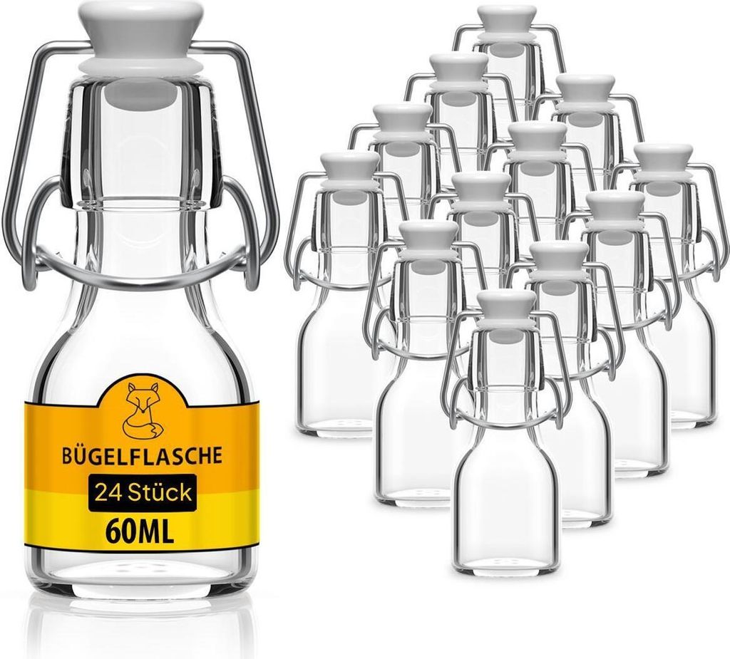 24x Glasflasche 60ml Flaschen zum Befüllen Einmachgläser Bügelverschluss leere Flaschen Bügelflaschen Schnapsflaschen Likörflaschen Saftflaschen
