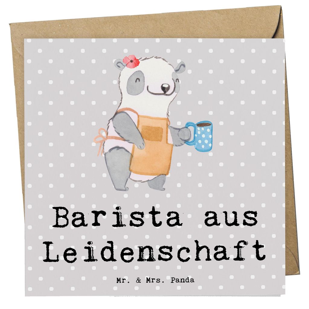 Mr. & Mrs. Panda doppelkarte Barista Leidenschaft - Grau Pastell - Geschenk, faltkarte, anlasskarte, Kaffee, Ausbildung, Klappkarte, Eröffnung Caf...