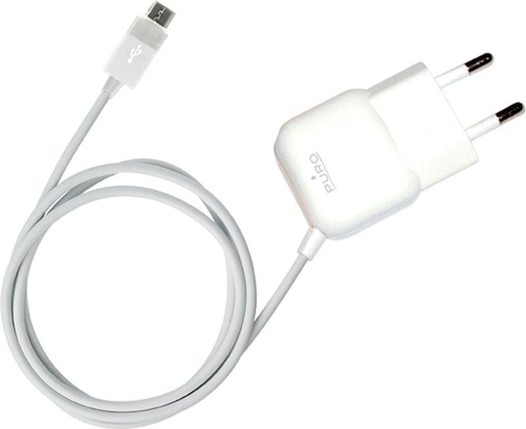 PURO Mini Travel Charger - Portable Wall Charger with Micro USB Cable (White)