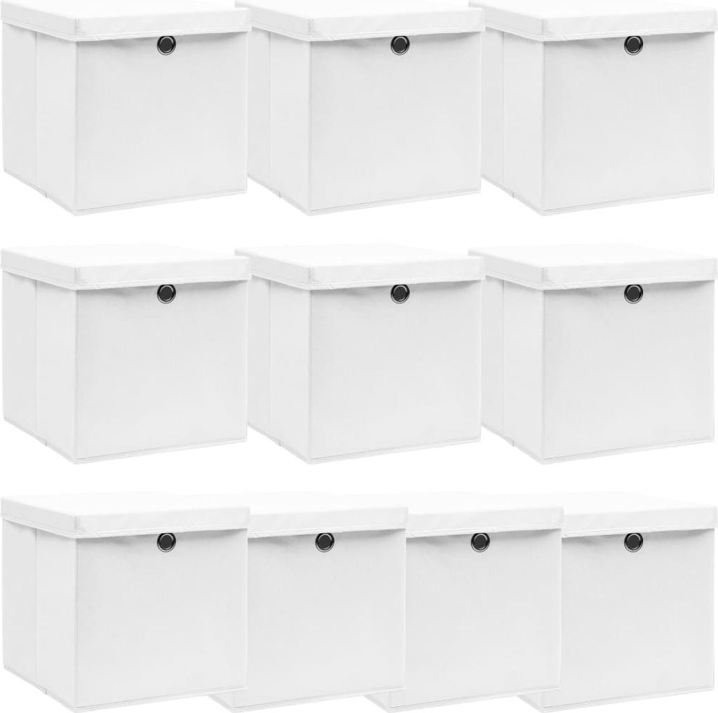Aufbewahrungsboxen mit Deckeln 10 Stk. Weiß 32x32x32 cm Stoff