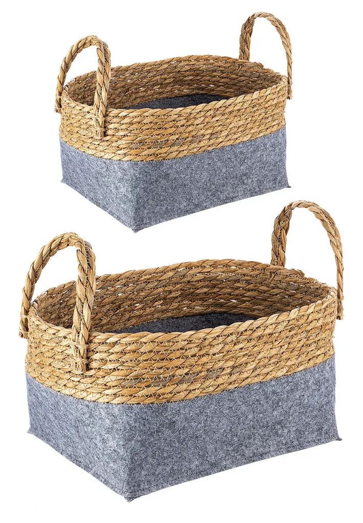 Panier Dara anti-désordre en feutre et jonc de mer lot de 3 paniers