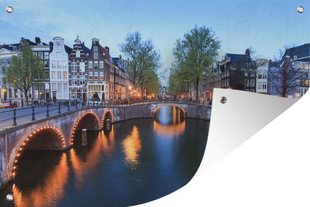MuchoWow 90x60 cm Outdoor-Poster Gartendeko Sichtschutz Garten Poster für den Garten Buntes Bild der Amsterdamer Keizersgracht