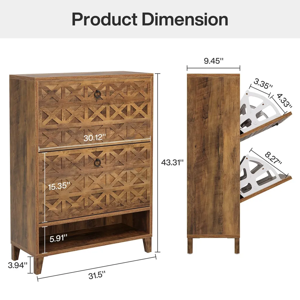 Commode à Chaussures en Bois avec Étagères Réglables et Design Compact