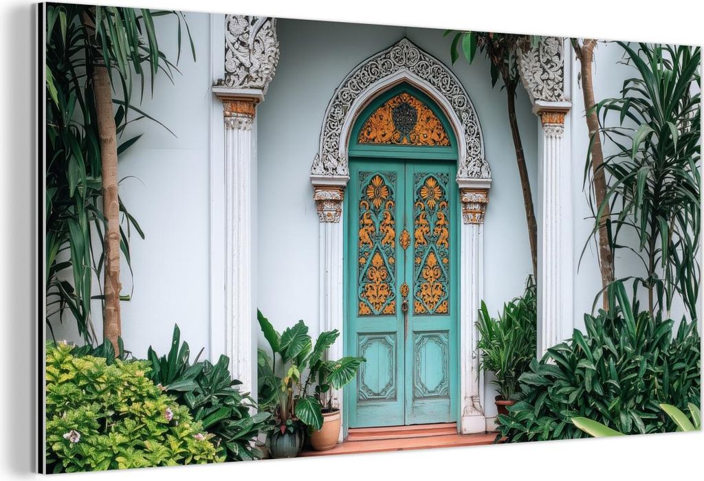 MuchoWow Wanddekoration Metall Metallbild Wandkunst 40x20 cm Tür - Muster - Pflanzen MuchoWow Aluminium Gemälde - Bild - Aluminium