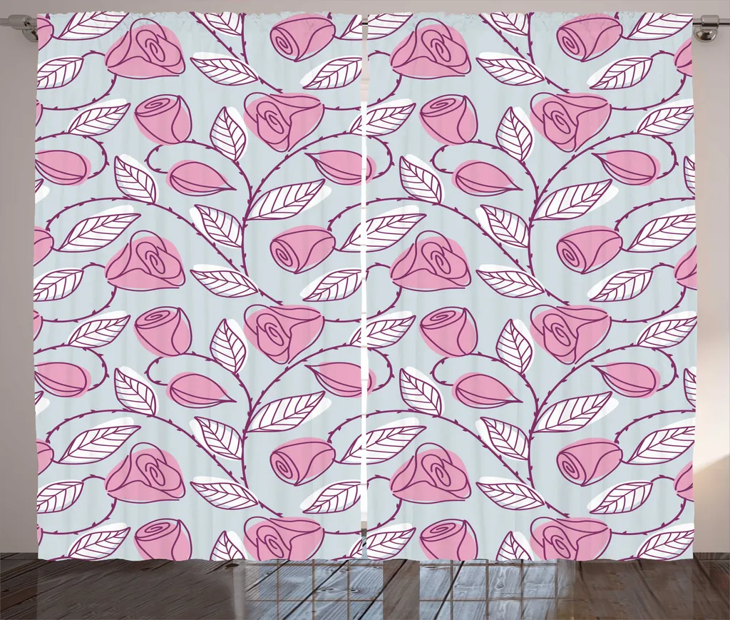 ABAKUHAUS Rideau à motifs de feuilles pastel bleu et rose 280x225 cm