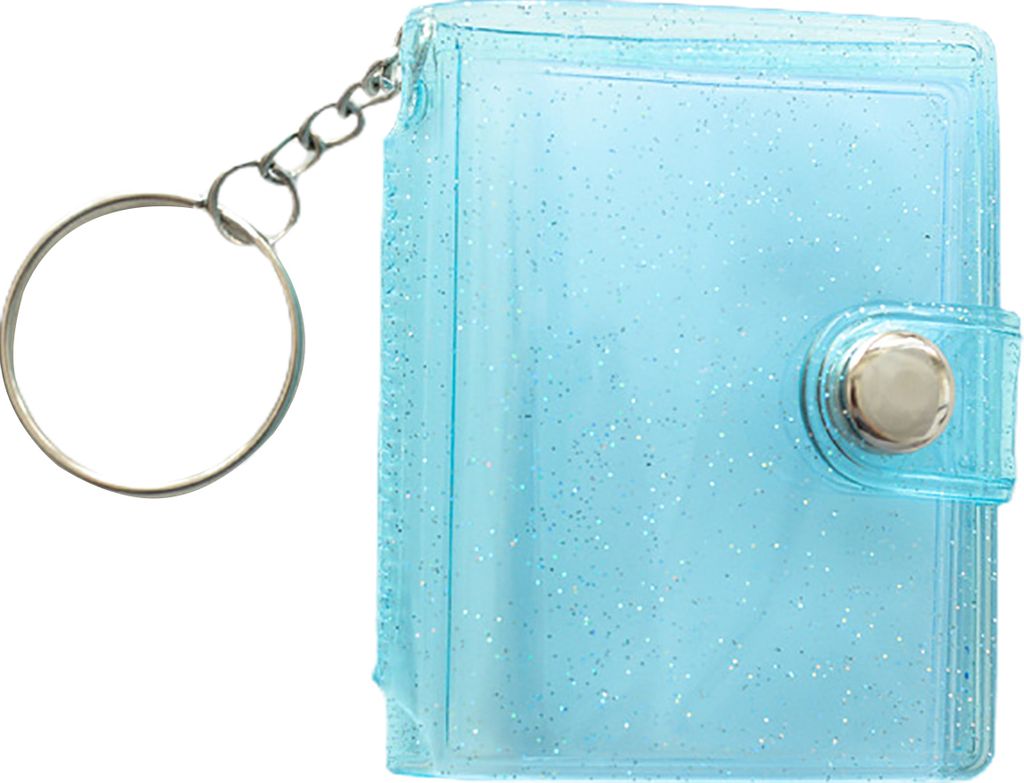 Mini-Fotoalbum mit umklappbarer Seite, Pailletten, transparent, mit Schnappverschluss, Ring zum Aufhängen, 16 Taschen, Kartenhalter für Fotos, Er...