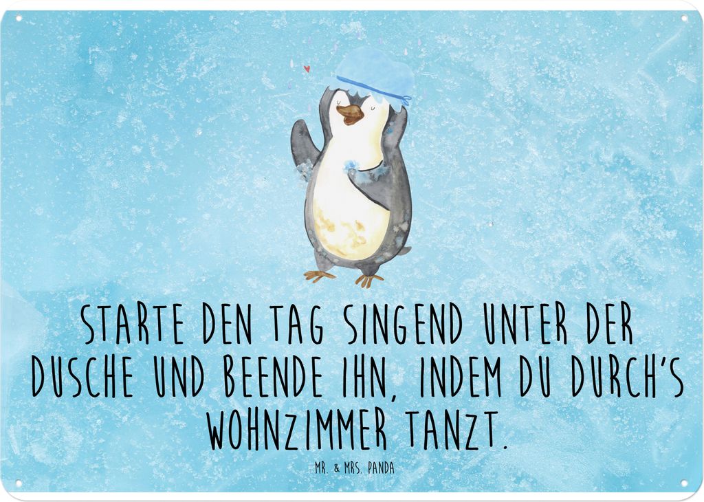 Mr. & Mrs. Panda tafel Pinguin Duschen DIN A4 - Eisblau - Geschenk, Duschkonzert, Retro Blechschild, Türschild Metall, Motivation, Schild, Singen,...